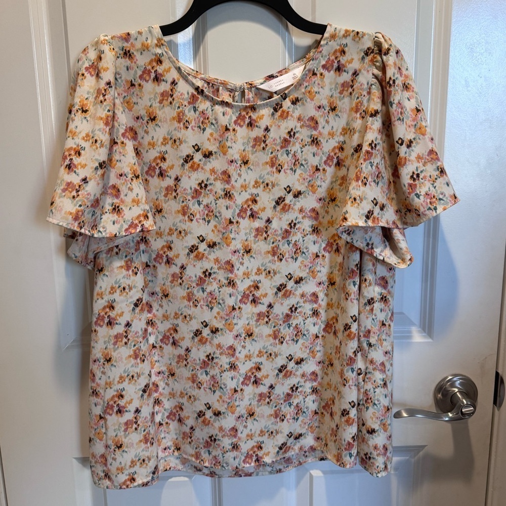 LC Lauren Conrad Floral Blouse in Cream and Orange